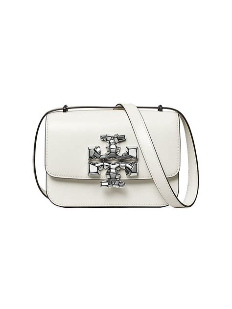 Tory Burch Eleanor Metallic Spazzolato Small Shoulder Bag Blanc