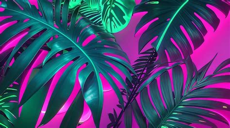 Premium Ai Image Tropical Palm Leaves Neon Lights