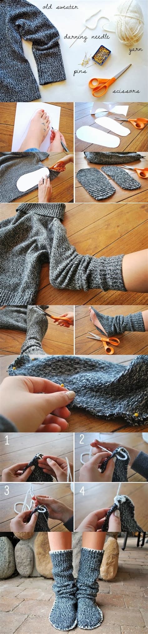 How To Make Sweater Slipper Boots Alldaychic Diy Slippers Diy