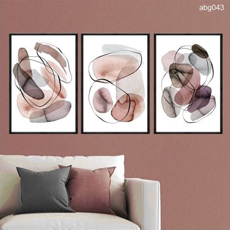 Kit 03 Quadros Decorativos Arte Aquarela Moderna Marrom Nude Abg043 Canvas 60x80cm