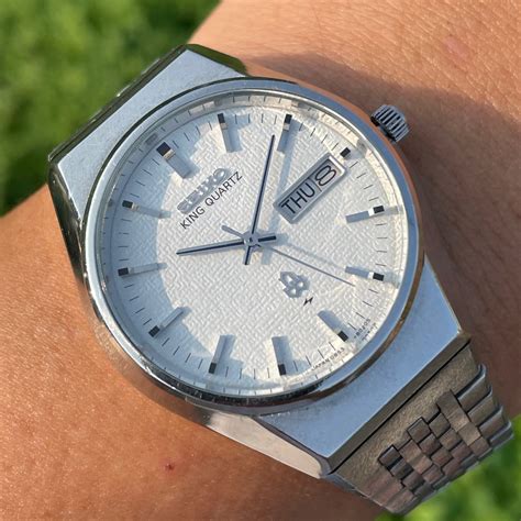 Seiko King Quartz Textured Dial 0853 March 1976 Japan Original Kanji English Quickset Daydate