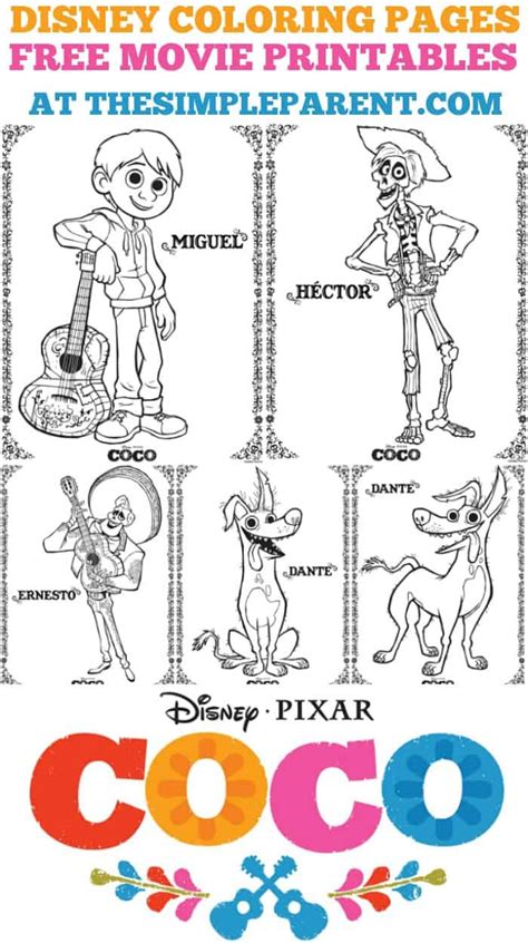 Free Disney Coloring Pages featuring Disney•Pixar's Coco! • The Simple ...