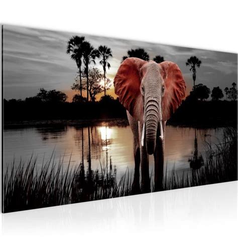 Runa art Tableau Décoration Murale Éléphant d Afrique 100x40 cm 1