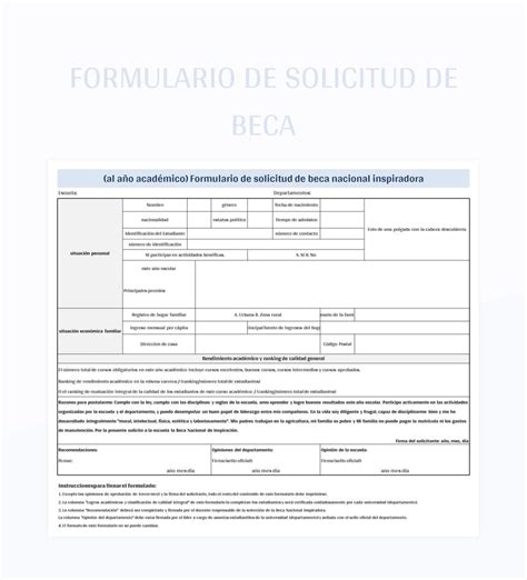 Plantillas Formulario De Solicitud De Beca Para Hojas de Cálculo de