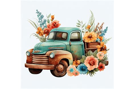 Vintage Truck Watercolor Png Clipart Graphic By Wangtemplates · Creative Fabrica