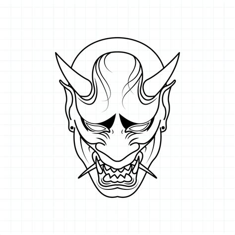 Hand Drawn Japanese Oni Demon Mask Coloring Page Vector Illustration