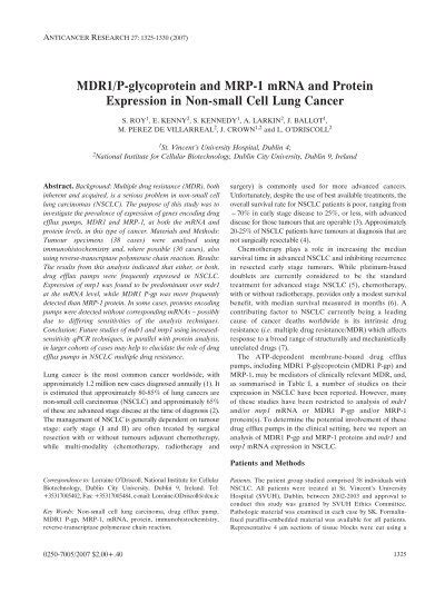 MDR1 P Glycoprotein And MRP 1 MRNA And Protein Expression In