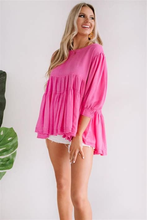 Everlasting Happiness Babydoll Top In Hot Pink Babydoll Top Hot Pink