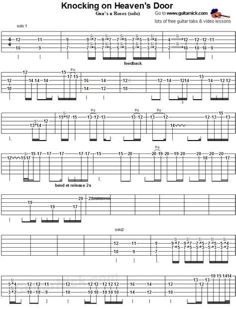 Knocking On Heaven's Door (Gun's n Roses) Guitar Tab: GuitarNick.com