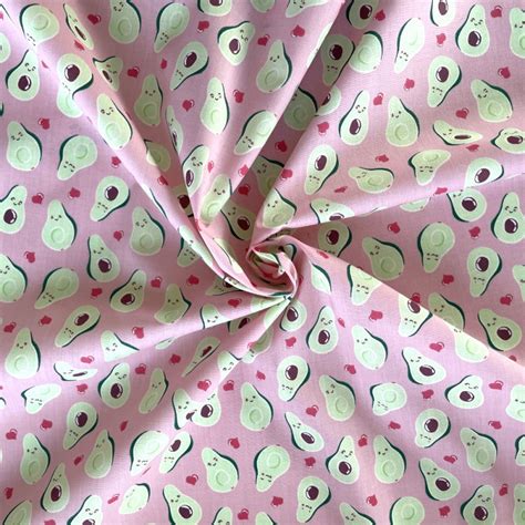 Polycotton Fabric Avocados Avocuddle Fruit Love Hearts Valentines