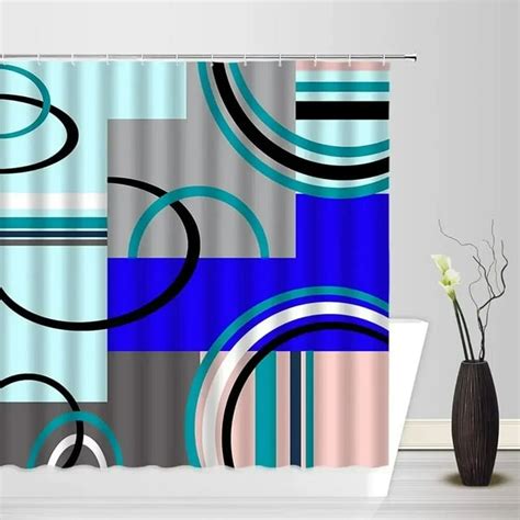 Mid Century Shower Curtains Vintage Geometric Abstract Colorful Striped