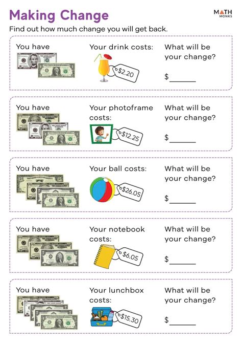 Making Change Worksheets Math Monks