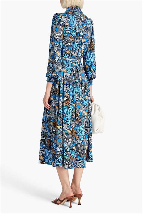 Diane Von Furstenberg Alea Belted Printed Crepe Midi Shirt Dress The