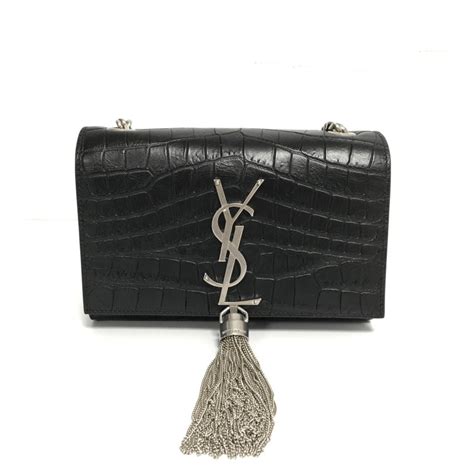 Ysl Black Croc Embossed Monogram Kate Tassel Bag Oliver Jewellery