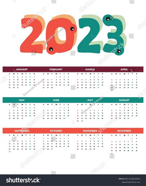 2023 Year Calendar Template Week Start Stock Vector (Royalty Free) 2218145503 | Shutterstock