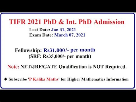 TIFR 2021 Online Application For PhD Int PhD Admission With Full