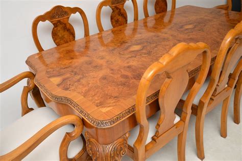 Antique Queen Anne Burr Walnut Dining Table Chairs Marylebone