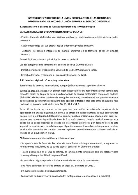 TEMA 7 Tema 7 INSTITUCIONES Y DERECHO DE LA UNIÓN EUROPEA TEMA 7