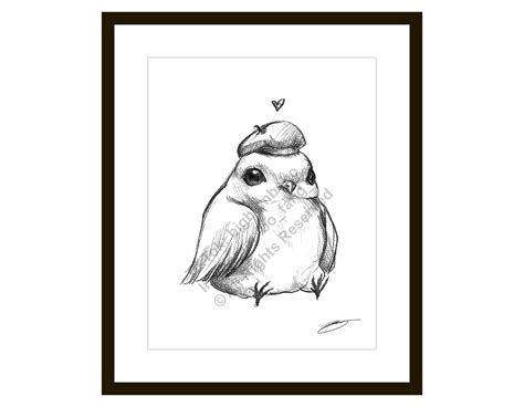 Fat Little Bird Sketch Drawing Illustration 8.5 X 11 - Etsy