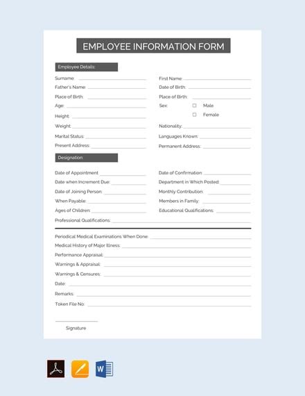 Free Employee Information Form Template Pdf Word Doc Excel