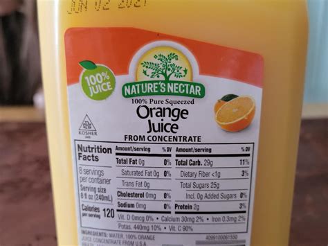 100 Pure Squeezed Juice From Concentrate Orange Nutrition Facts Eat