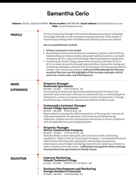 Property Manager Cv Example Kickresume