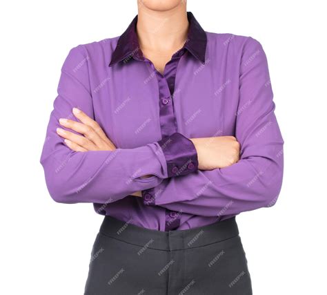 Premium Photo Beautiful Woman In Purple Shirt Crossed Arms Isolated On White Background