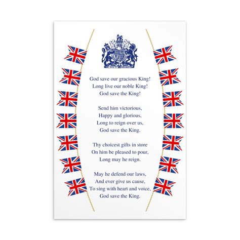 God Save The King Lyric Postcard National Anthem Lyrics Etsy Uk