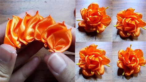 Whole Ribbon Rose Ribbon Flowers How To Make An Easy Ribbon Rose Youtube