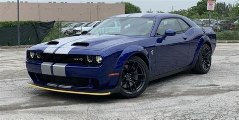 2019 Dodge Challenger SRT Hellcat Indigo Blue with Dual Silver Stripes