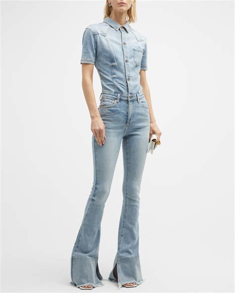 SER O YA Fallon Button Front Flared Denim Jumpsuit Neiman Marcus