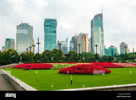 Peoples Square Shanghai China Asia With Skyline In Background Stock