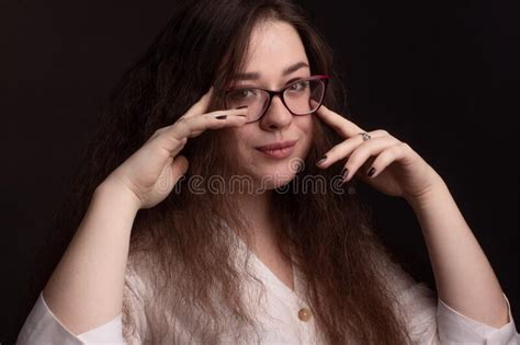 Portrait Of A Plump Brunette With Long Curly Hair Stock Photo Image