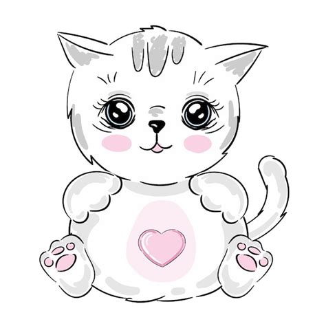 Lindo Gatito Blanco De Dibujos Animados Sobre Un Fondo Blanco Vector