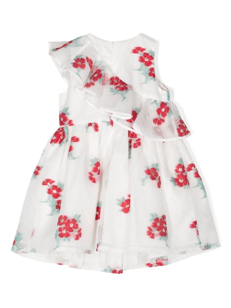 Hucklebones London Vestido Babados E Bordado Floral Branco