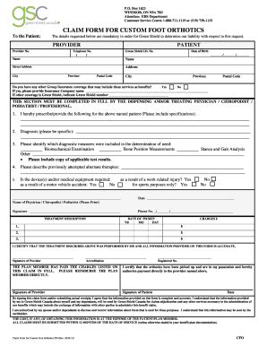 Green Shield Orthotics Claim Form Fill And Sign Printable Template Online