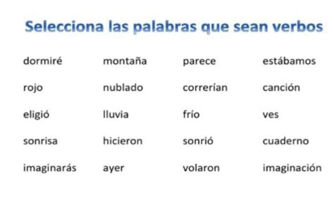 Pr Ctica De Verbo Sujeto Y Predicado Selecciona Las Palabras Que Sean