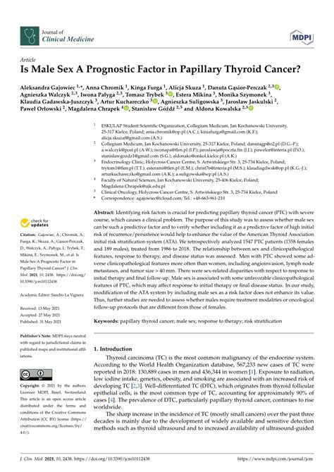 Pdf Is Male Sex A Prognostic Factor In Papillary Thyroid Cancer