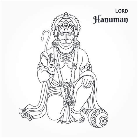 Drawing Sketch Hindu God Lord Hanuman Silhouette Outline Editable