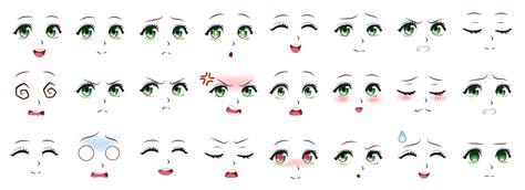 Anime female characters facial kawaii expressions Vector Image