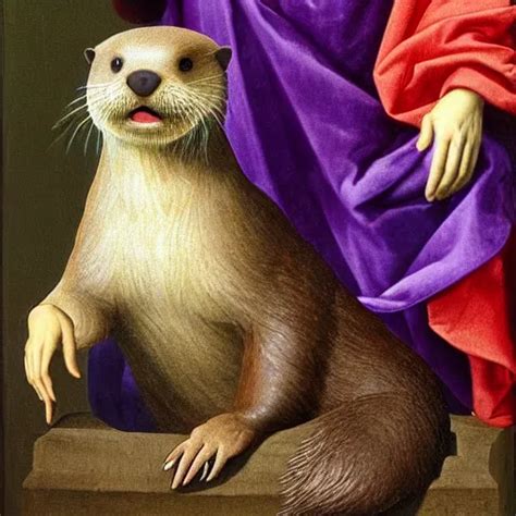 Renaissance Painting Of An Otter Wearing A Royal Crown Stable Diffusion