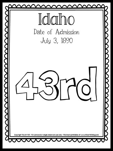 Idaho Coloring Page The 43rd State Free Printable The Art Kit