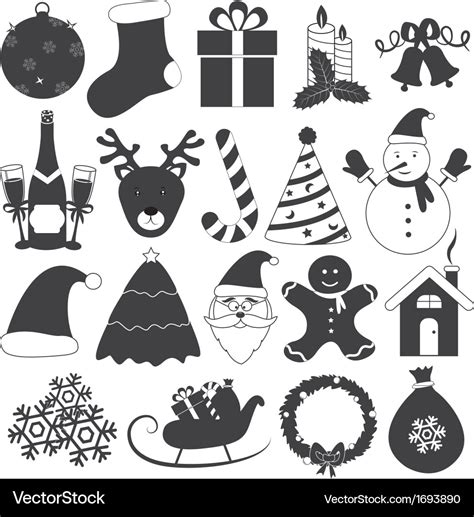 Black and white christmas icons set Royalty Free Vector