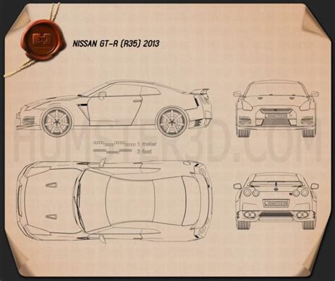 Nissan GT R R35 2013 Blueprint Hum3D