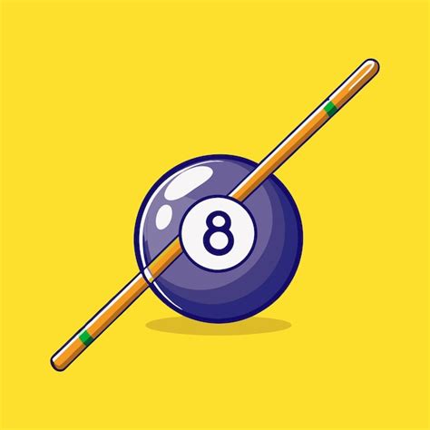 Cartoon Illustration Of A Billiard Ball With Stick Eight Ball Billiard