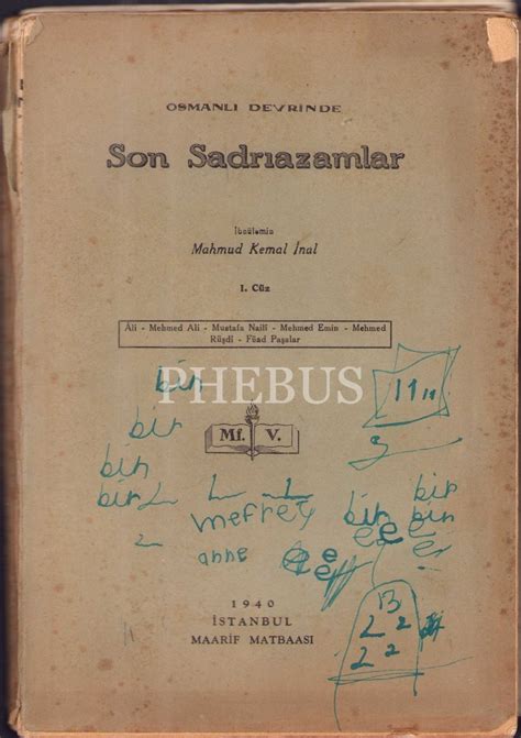 OSMANLI DEVRİNDE SON SADRAZAMLAR I IV V VI Cüzler İbnülemin Mahmut