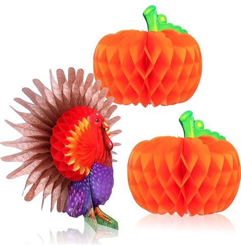 Amazon Paper Pumpkins With Paper Turkey Centerpiece Thanksgiving