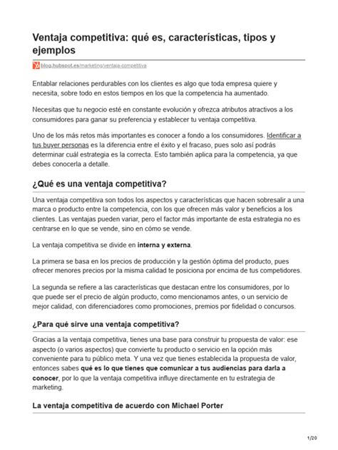 Ventaja Competitiva Qué Es Características Tipos Y Ejemplos Pdf