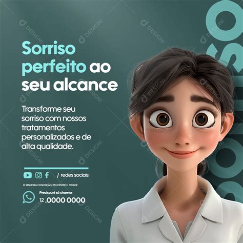 Dentista Sorriso Perfeito ao Seu Alcance Social Media PSD Editável