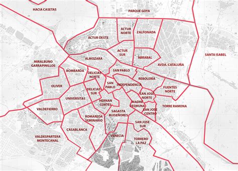 El Zaragonés Mapa de Zaragoza dividido con las 33 ZBS Zonas Básicas de